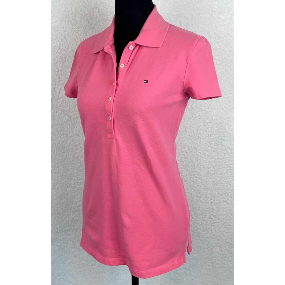 TOMMY HILFIGER • Bubblegum Pink Short Sleeve Polo Shirt, XS - Picture 6 of 16